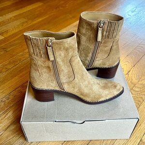 🎁 J. Crew Suede Tan Golden Brandy Western Ankle Boots NWT Size 7.5